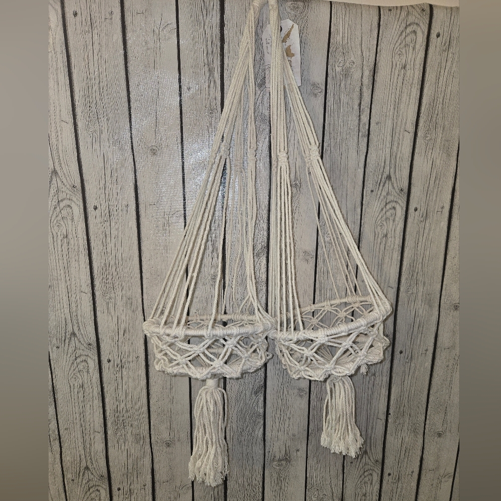 Handmade Macrame Plant Hanger Double Holder Boho Wall Hanging Natural Cotton